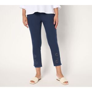 Maya J Women's Pants Sz 14 Tall TripleLuxe Twill Eyelet Crop Jeans Blue A683212